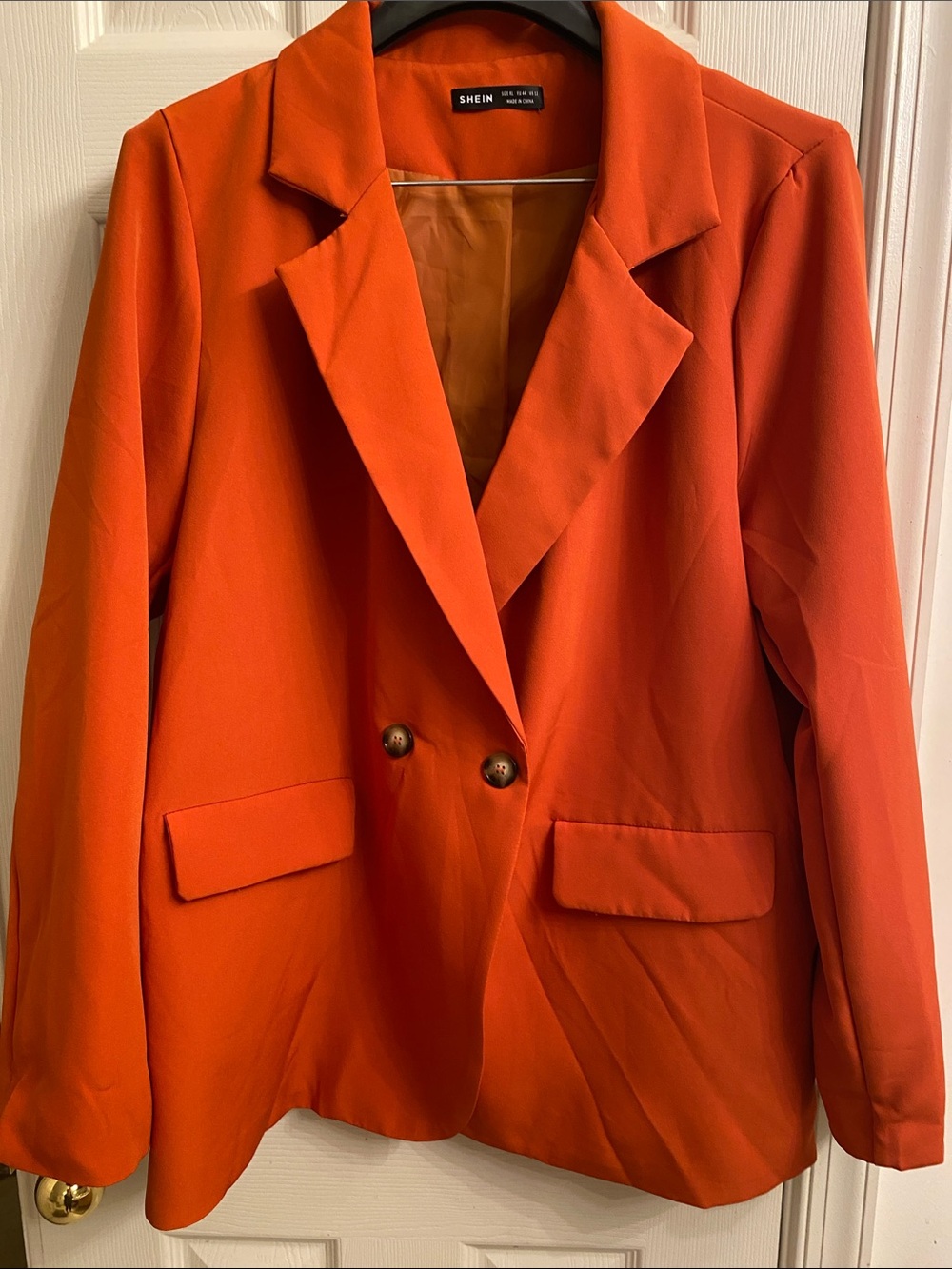 SHEIN Orange Double-Button Notch Lapel Blazer
